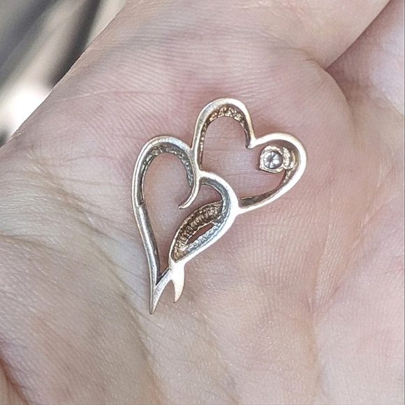 10K solid rose and white gold diamond double heart pendant - Picture 7 of 10